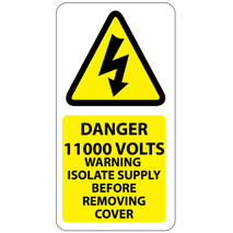 ​Danger 11000 Volts Isolate Supply Labels 33x63mm