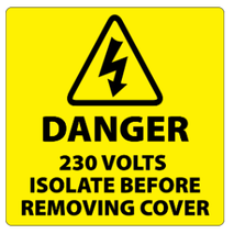 ​Danger 230 Volts Isolate Supply Labels 100x100mm