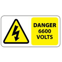​Danger 6600 Volts Labels 50x25mm