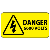 ​Danger 6600 Volts Labels 100x50mm