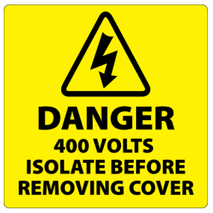 ​Danger 400 Volts Isolate Supply Labels 100x100mm
