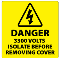 ​Danger 3300 Volts Isolate Supply Labels 50x50mm