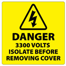 ​Danger 3300 Volts Isolate Supply Labels 100x100mm
