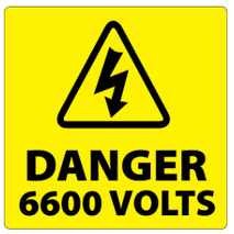 ​Danger 6600 Volts Isolate Supply Labels 50x50mm