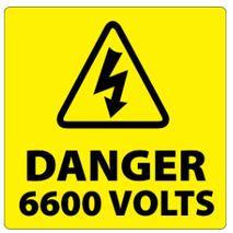 ​Danger 6600 Volts Labels 50x50mm