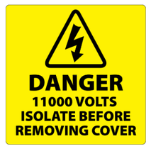 ​Danger 11000 Volts Isolate Supply Labels 50x50mm