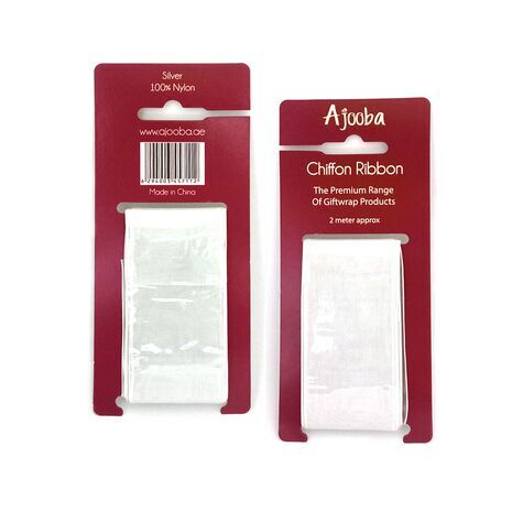Ajooba Chiffon Ribbon for Gift Wrapping Silver 2 meter