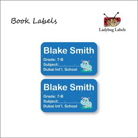 Smiling Hippo-Pack of 40 Book Labels