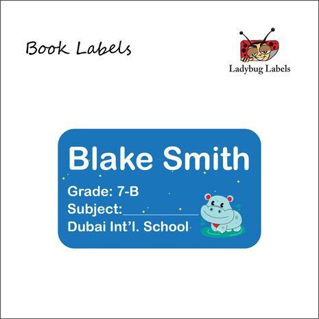 Smiling Hippo-Pack of 40 Book Labels