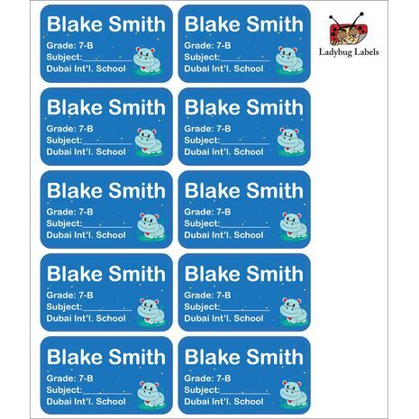 Smiling Hippo-Pack of 40 Book Labels