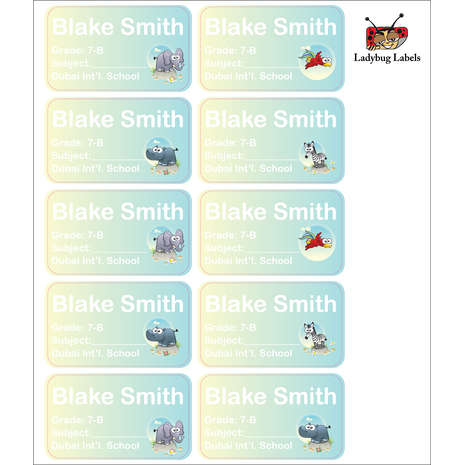 Bubble Hippo-Pack of 40 Book Labels