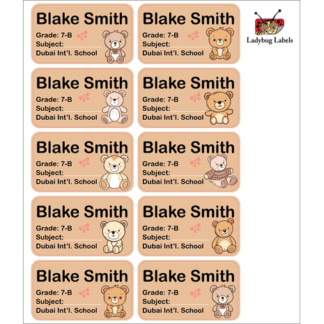 Bow Teddy-Pack of 40 Book Labels