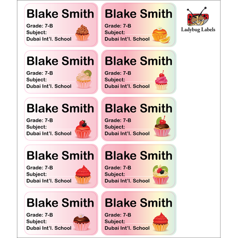 Kiwi Cupcake-Pack of 40 Book Labels
