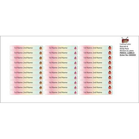 Kiwi Cupcake-Pack of 30 Pencil Waterproof Labels
