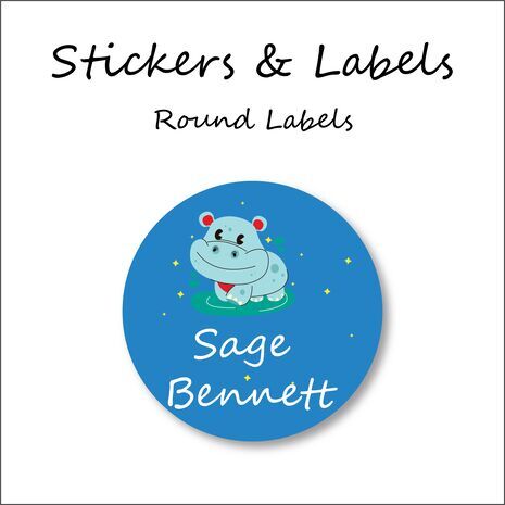 Smiling Hippo-Pack of 50 Round Waterproof Labels