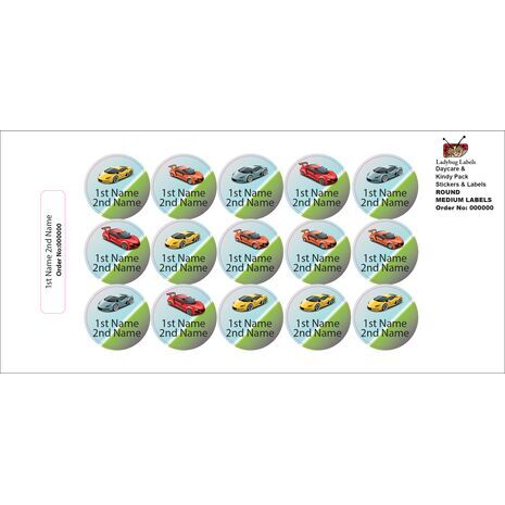 Racing Cars-Pack of 50 Round Waterproof Labels