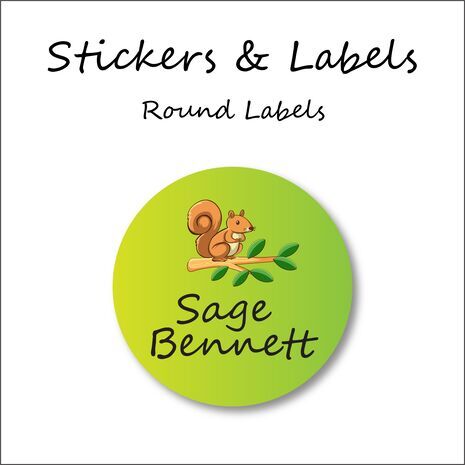 Adorable Squirrel-Pack of 50 Round Waterproof Labels