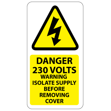 ​Danger 230 Volts Isolate Supply Labels 25x50mm