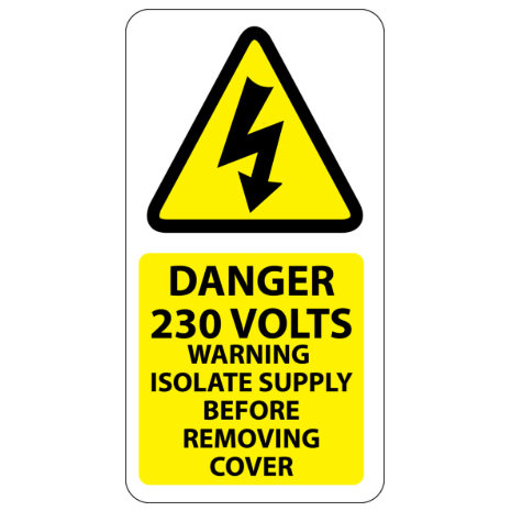​Danger 230 Volts Isolate Supply Labels 33x63mm
