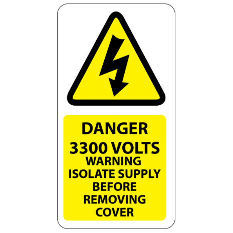 ​Danger 3300 Volts Isolate Supply Labels 25x50mm