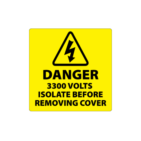 ​Danger 3300 Volts Isolate Supply Labels 50x50mm