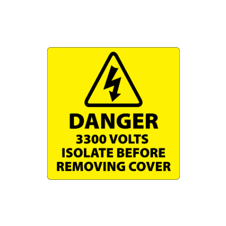 ​Danger 3300 Volts Isolate Supply Labels 100x100mm
