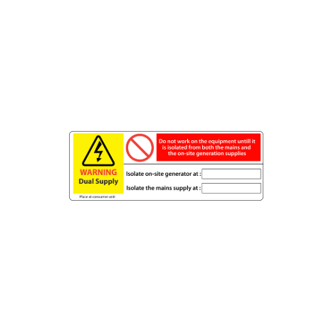 ​PV Dual Supply Consumer Unit Labels 132x47mm