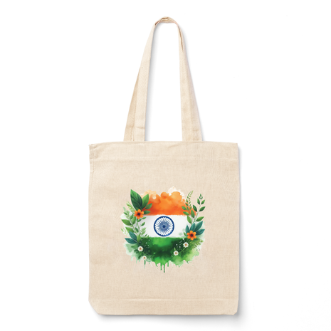 Ajooba Canvas Bag-Indian Falg with Flowers