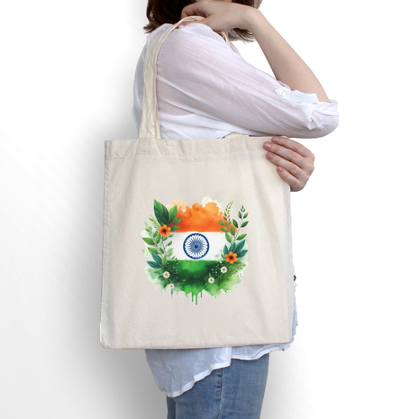 Ajooba Canvas Bag-Indian Falg with Flowers
