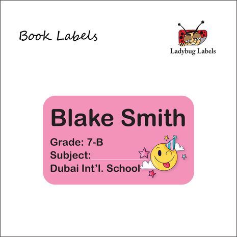 Pink Smiley-Pack of 40 Book Labels