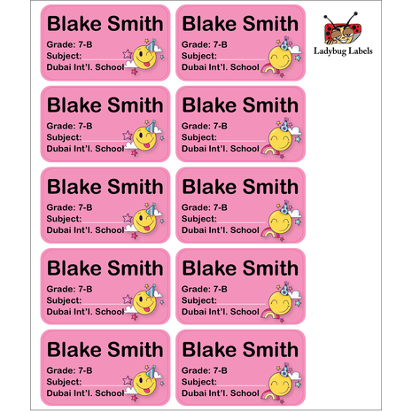Pink Smiley-Pack of 40 Book Labels