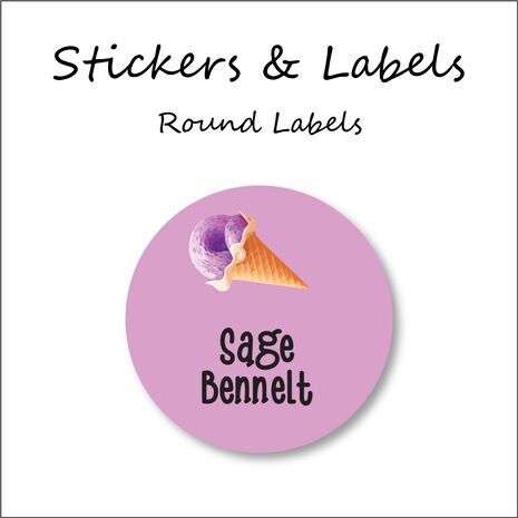 Ice Cream-Pack of 50 Round Waterproof Labels
