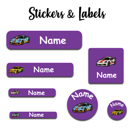 Ajooba - Cars Purple Personalized Labels -Value pack of 108 labels