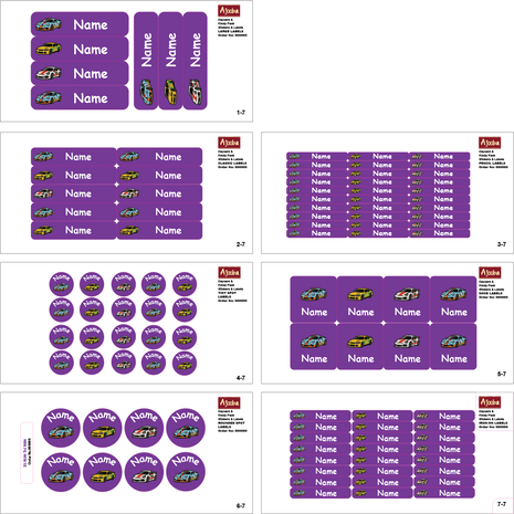 Ajooba - Cars Purple Personalized Labels -Value pack of 108 labels