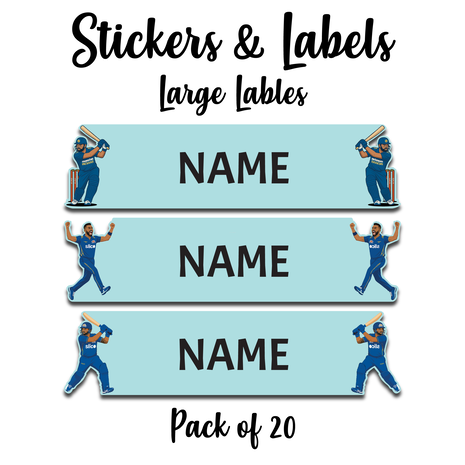 Ajooba - Cricket Light Blue Personalized Labels -Value pack of 108 labels