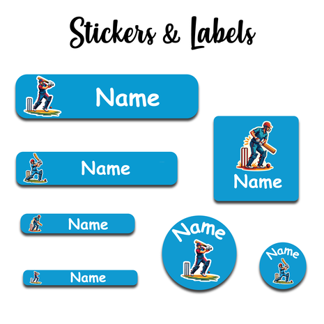 Ajooba - Cricket Blue Personalized Labels -Value pack of 108 labels