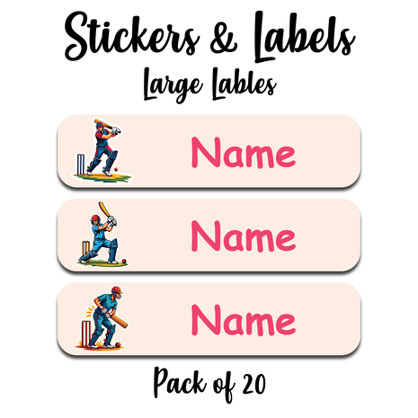 Ajooba - Cricket Light Red Personalized Labels -Value pack of 108 labels