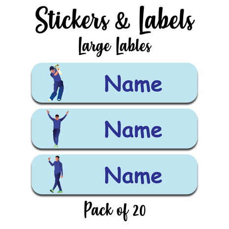 Ajooba - Cricket Light Blue01 Personalized Labels -Value pack of 108 labels