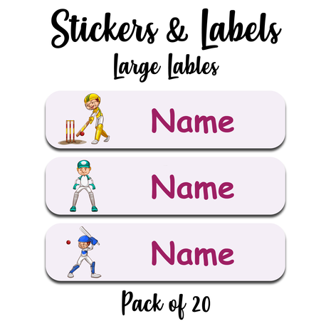 Ajooba - Cricket Light Purple01 Personalized Labels -Value pack of 108 labels