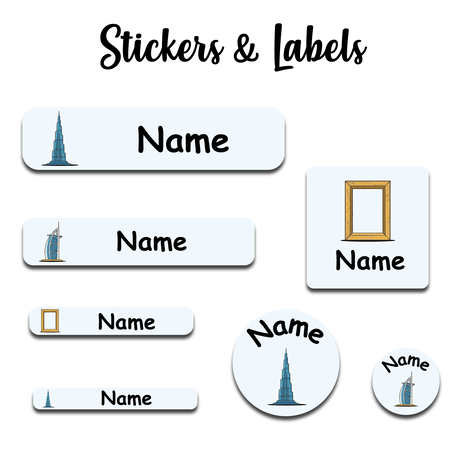 Ajooba - Dubai Light Blue Personalized Labels -Value pack of 108 labels