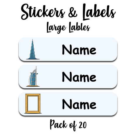 Ajooba - Dubai Light Blue Personalized Labels -Value pack of 108 labels