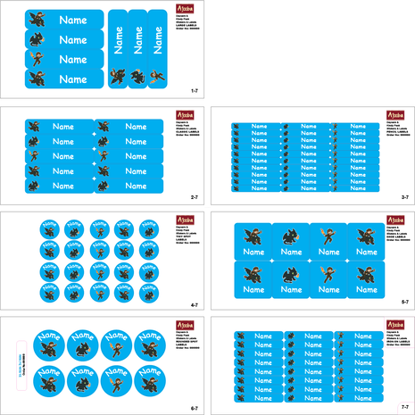 Ajooba - Dragon Sticker Blue Personalized Labels -Value pack of 108 labels