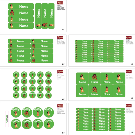 Ajooba - Boho Girl Green Personalized Labels -Value pack of 108 labels