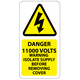 Danger 11000 Volts Isolate Supply Labels 25x50mm