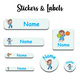 Ajooba - Cricket Light Blue02 Personalized Labels -Value pack of 108 labels