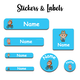 Ajooba - Smilling Doll Blue Personalized Labels -Value pack of 108 labels